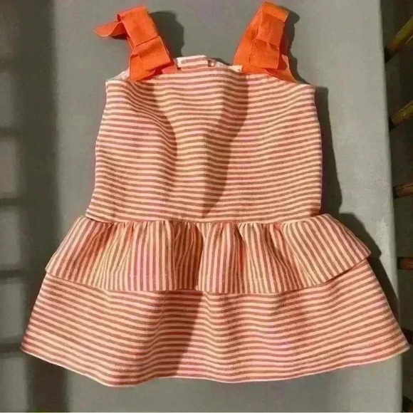 Janie and Jack striped bow coral and white baby girl tank tip size 3 to 6 months - Picture 1 of 3